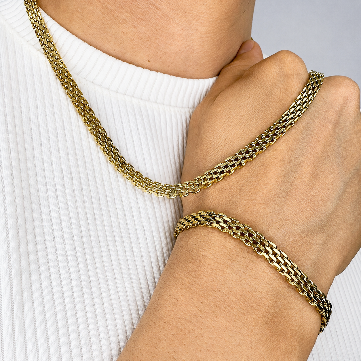 Combo Chinesca Mukura (Cadena + Pulsera) Oro Laminado 18K
