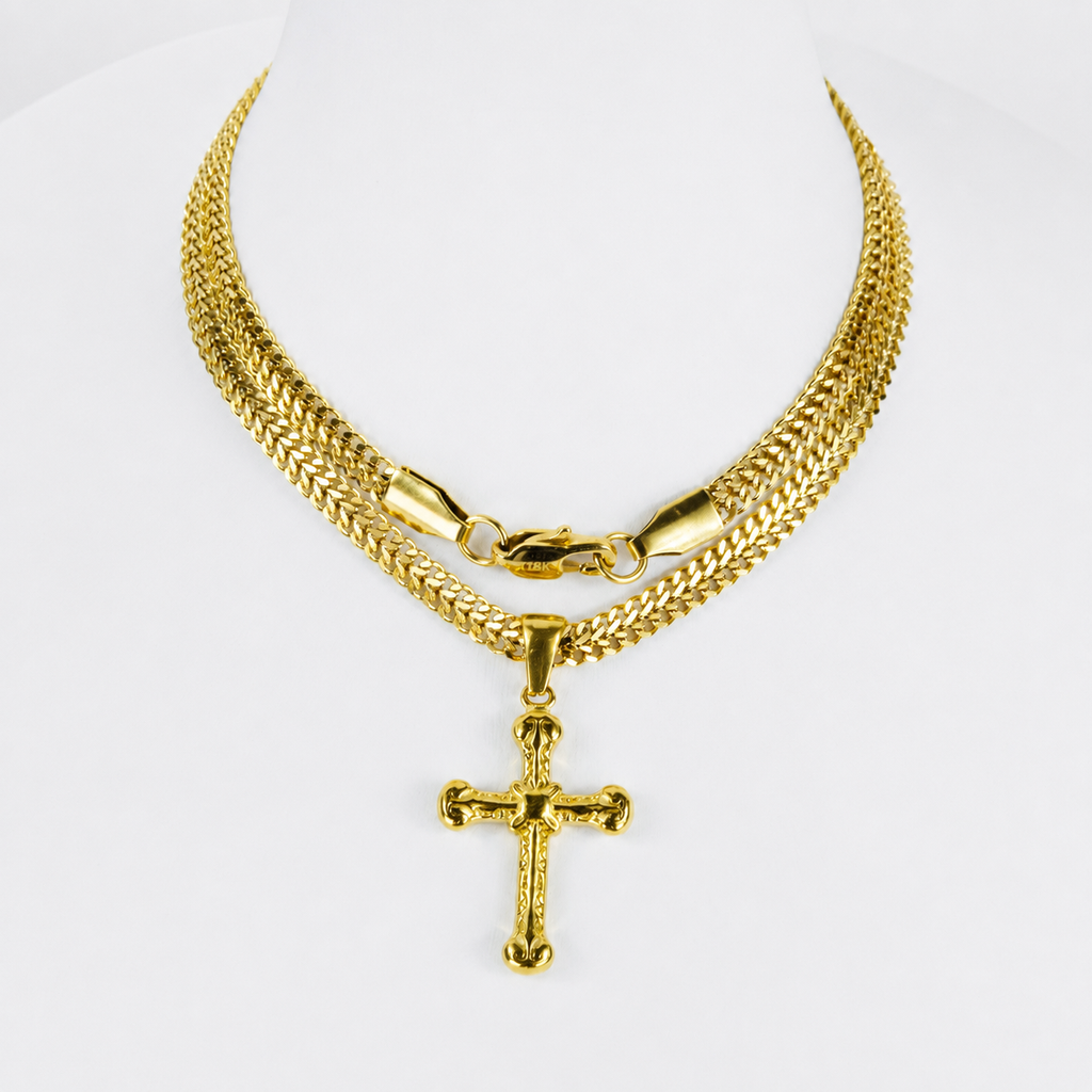 Combo Cadena Roma + Dije Cruz Enlazada Oro Laminado 18K Mujer