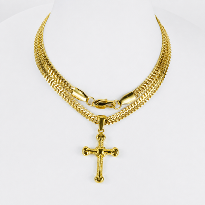 Combo Cadena Roma + Dije Cruz Enlazada Oro Laminado 18K Mujer
