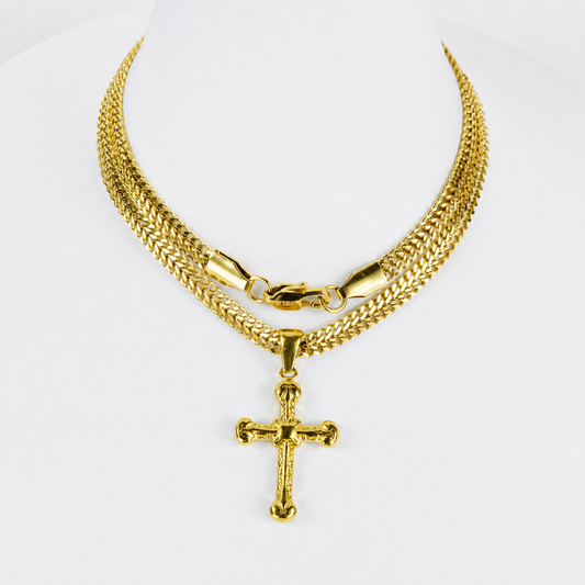 Combo Cadena Roma + Dije Cruz Enlazada Oro Laminado 18K Mujer