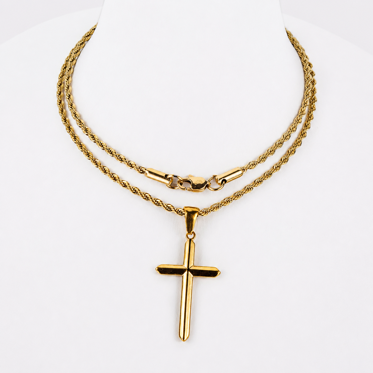Combo Cadena Lazo + Dije Cruz Lisa Oro Laminado 18K Mujer