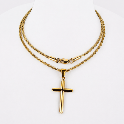 Combo Cadena Lazo + Dije Cruz Lisa Oro Laminado 18K Mujer