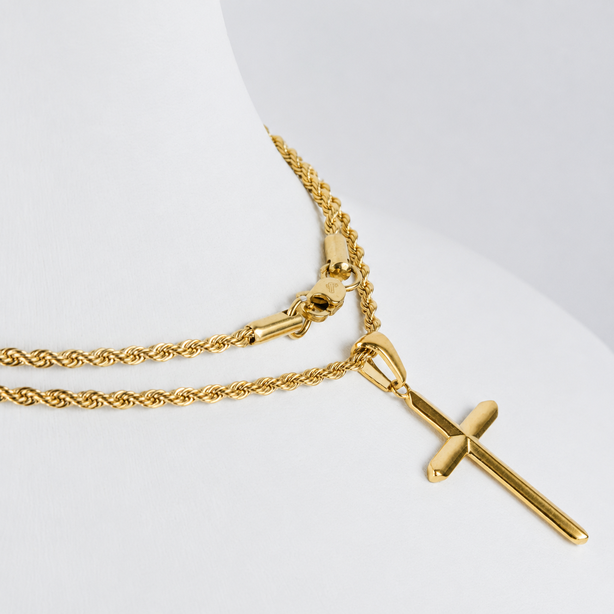Combo Cadena Lazo + Dije Cruz Lisa Oro Laminado 18K Mujer
