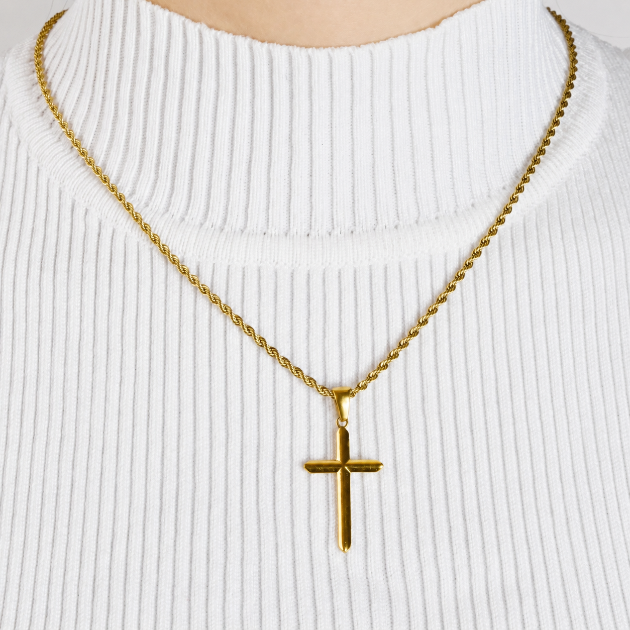Combo Cadena Lazo + Dije Cruz Lisa Oro Laminado 18K Mujer