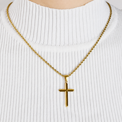 Combo Cadena Lazo + Dije Cruz Lisa Oro Laminado 18K Mujer