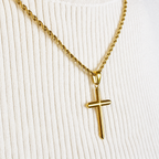 Combo Cadena Lazo + Dije Cruz Lisa Oro Laminado 18K Mujer