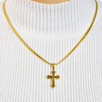Combo Cadena Grabada + Dije Cruz Texturizada Oro Laminado 18K Mujer