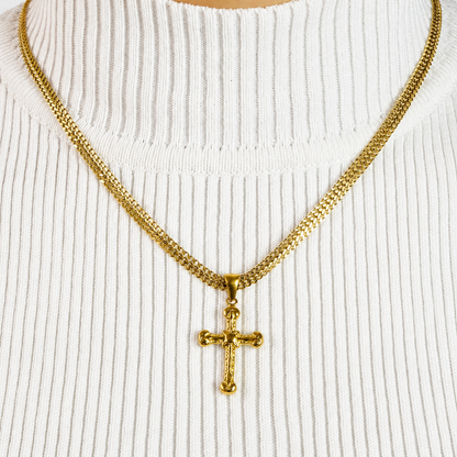 Combo Cadena Roma + Dije Cruz Enlazada Oro Laminado 18K Mujer