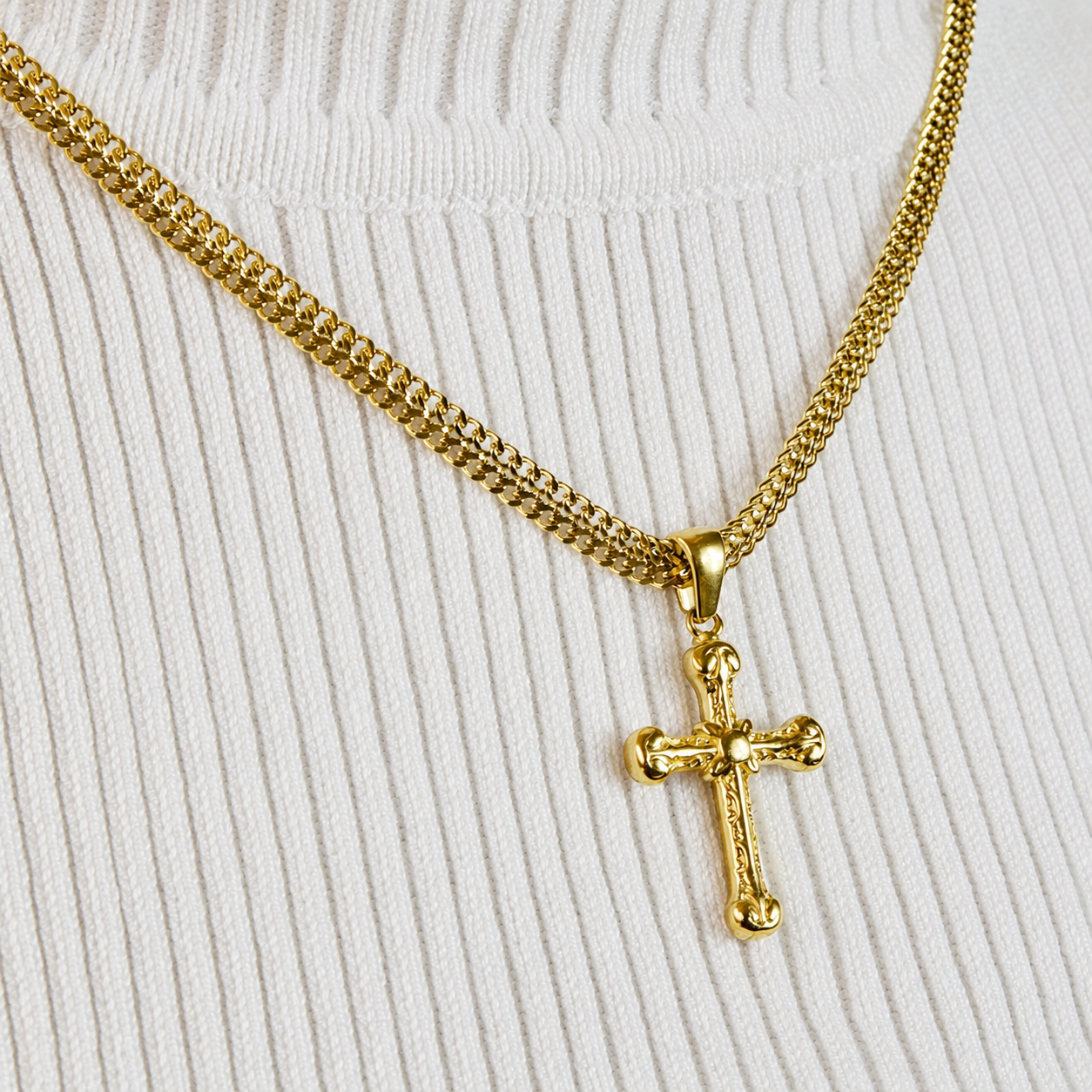 Combo Cadena Roma + Dije Cruz Enlazada Oro Laminado 18K Mujer