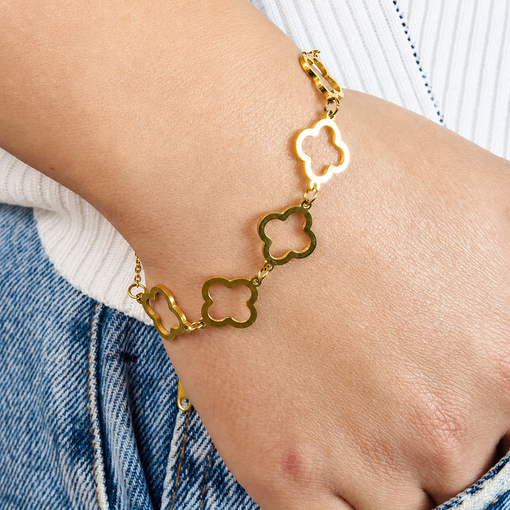 Combo Trebol Mukura (Cadena + Pulsera) Oro Laminado 18K Mujer