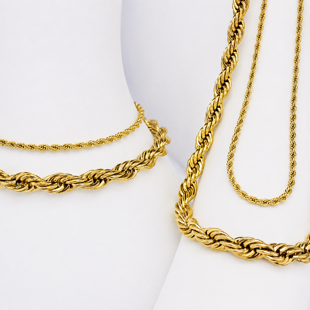 Combo Lazo Mukura Pareja (Cadenas + Pulseras) Oro Laminado 18K