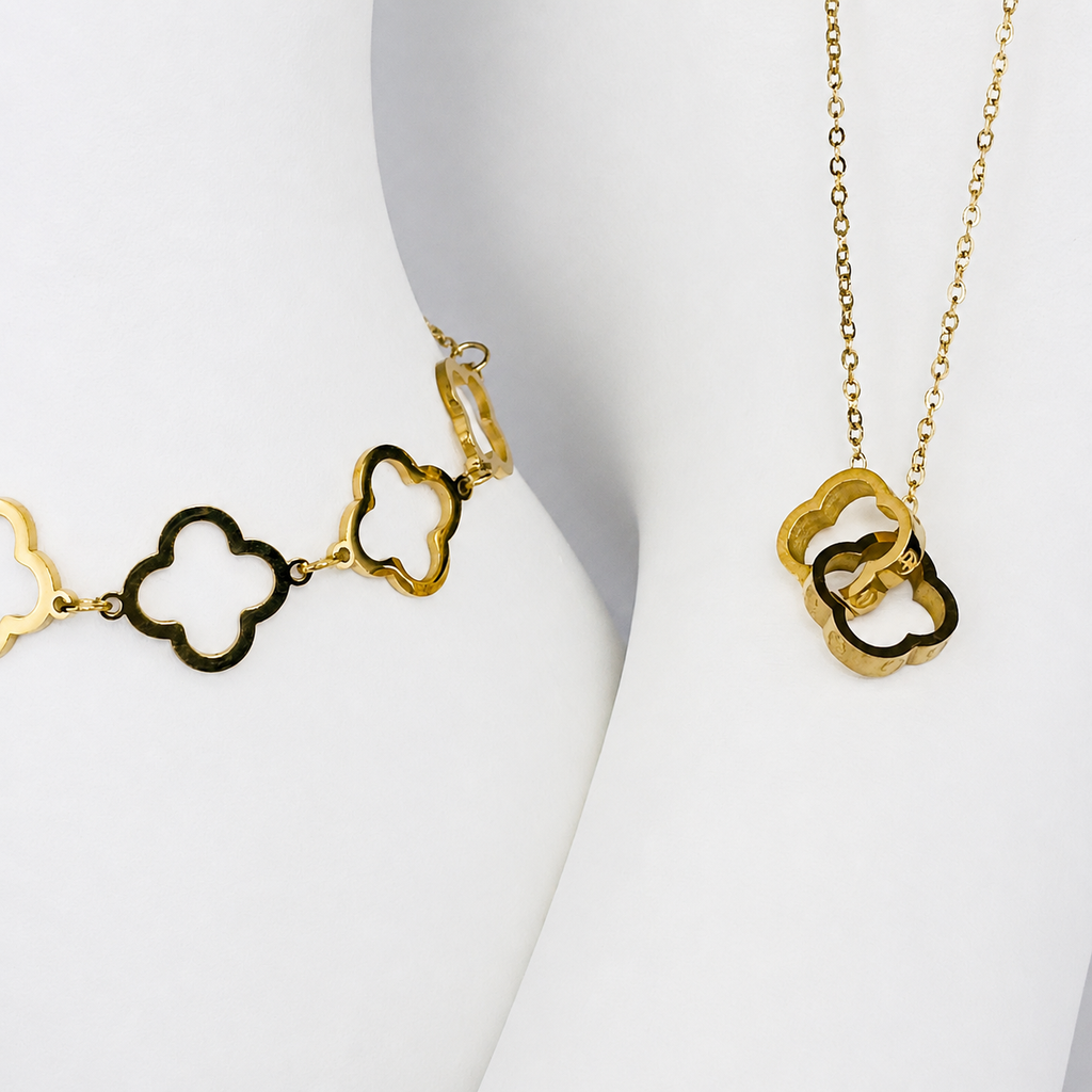 Combo Trebol Mukura (Cadena + Pulsera) Oro Laminado 18K Mujer