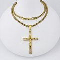 Combo Cadena Veneciana + Dije Cristo Piedras Mukura Oro Laminado 18K