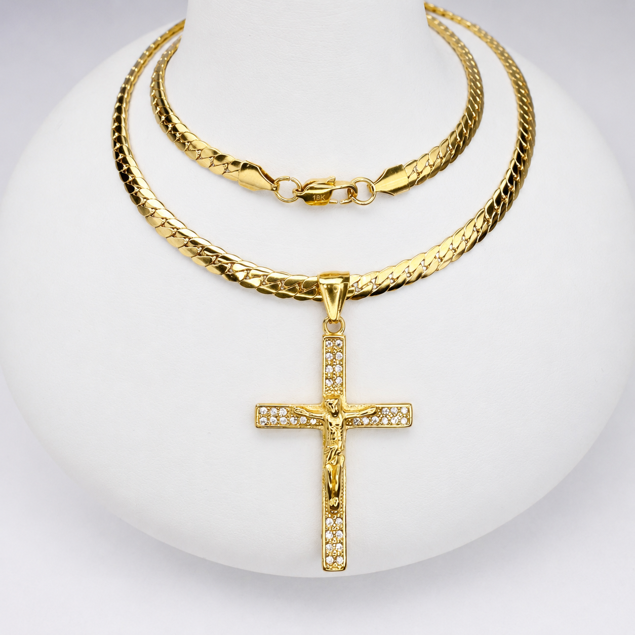 Combo Cadena Serpiente + Dije Cristo Piedras Mukura Oro Laminado 18K
