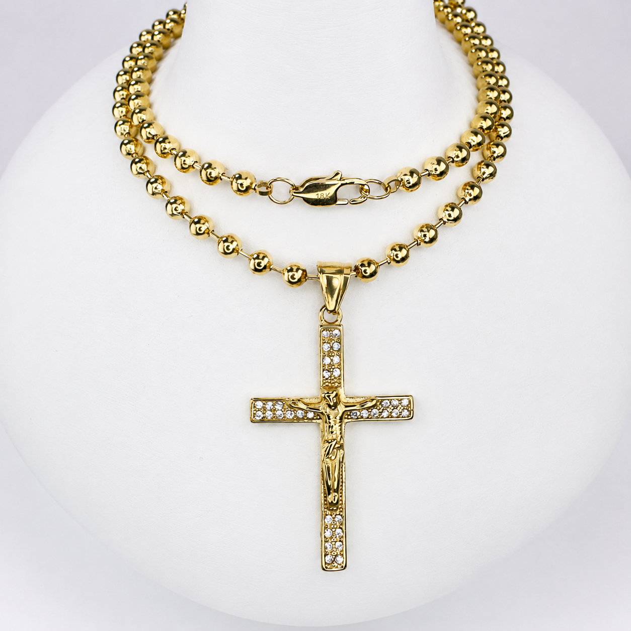 Combo Cadena Militar + Dije Cristo Piedras Mukura Oro Laminado 18K