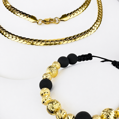 Conjunto Aqüe Mukura (Cadena + Manilla) Oro Laminado 18K