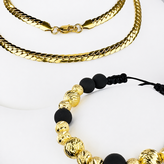 Conjunto Aqüe Mukura (Cadena + Manilla) Oro Laminado 18K