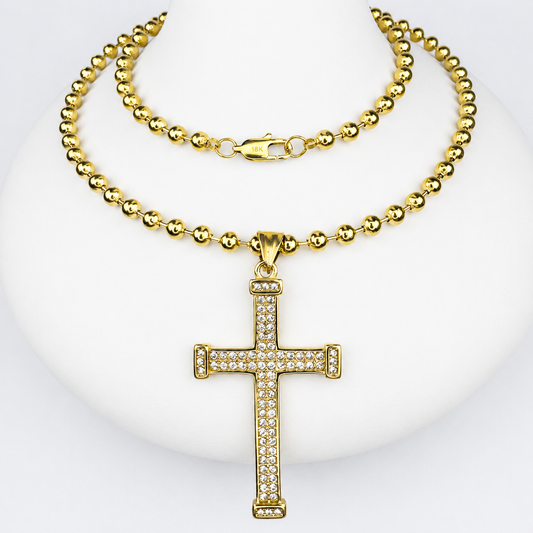 Combo Cadena Militar + Dije Cruz Piedras Oro Laminado 18K