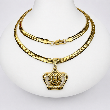 Combo Cadena Serpiente + Dije Corona Oro Laminado 18K