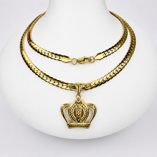 Combo Cadena Serpiente + Dije Corona Oro Laminado 18K