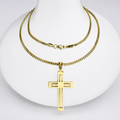 Combo Cadena Cubana + Dije Cruz Calada Oro Laminado 18K