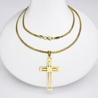 Combo Cadena Cubana + Dije Cruz Calada Oro Laminado 18K