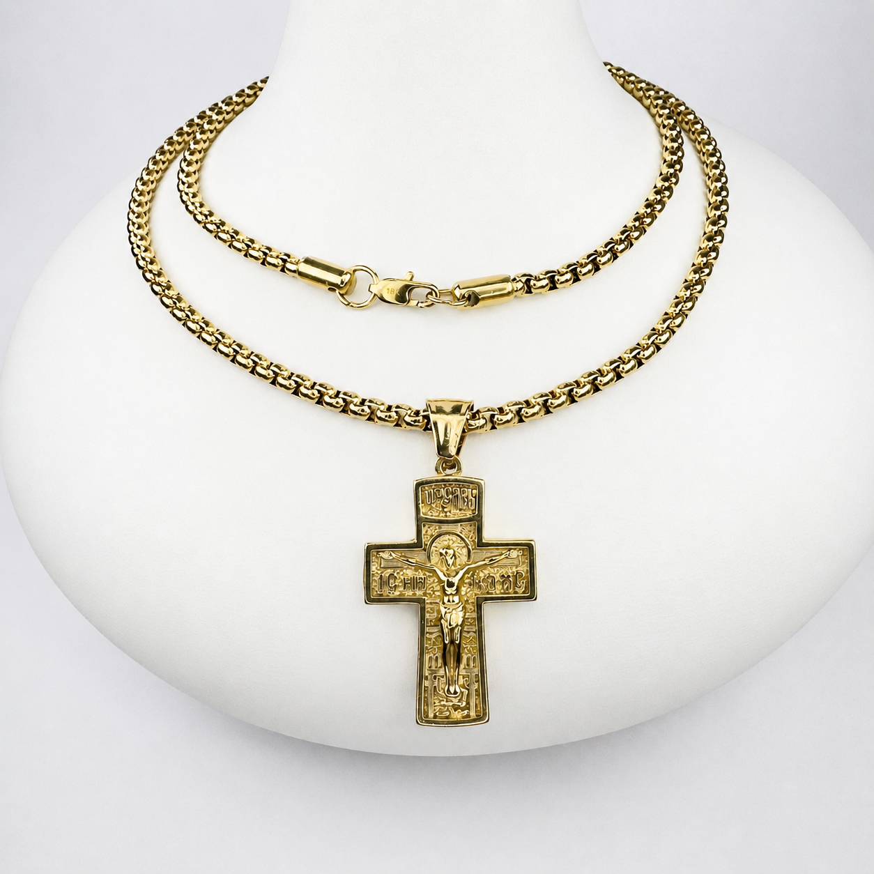 Combo Cadena Veneciana + Dije Cristo Relieve Oro Laminado 18K