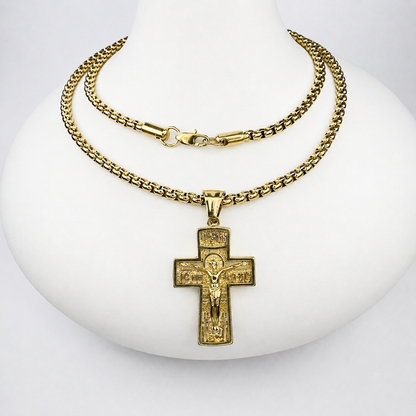 Combo Cadena Veneciana + Dije Cristo Relieve Oro Laminado 18K