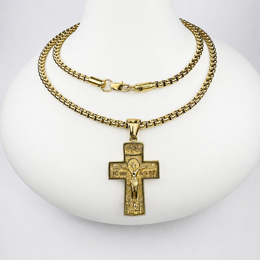Combo Cadena Veneciana + Dije Cristo Relieve Oro Laminado 18K