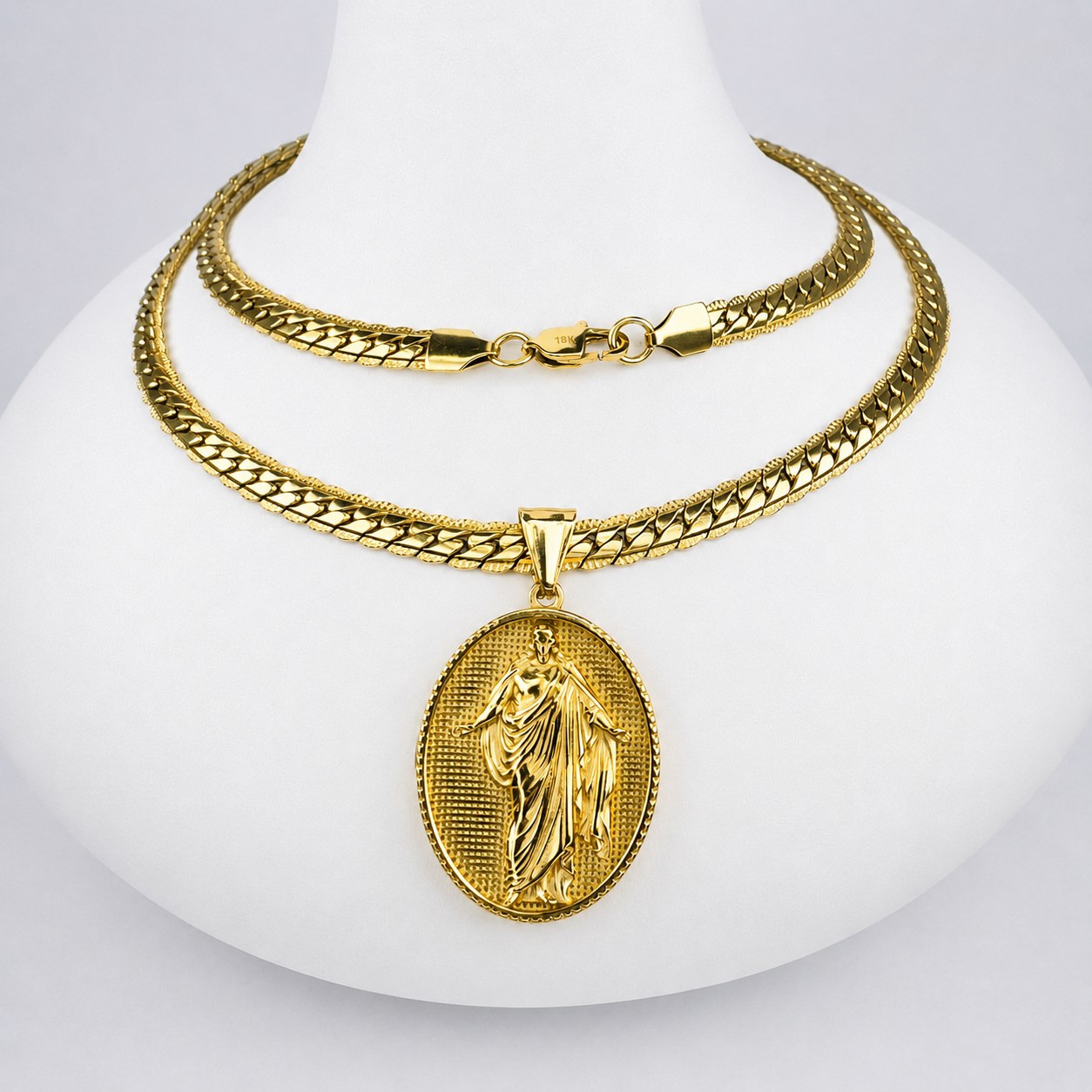 Combo Cadena Grabada + Dije Jesús Resucitado Oro Laminado 18K