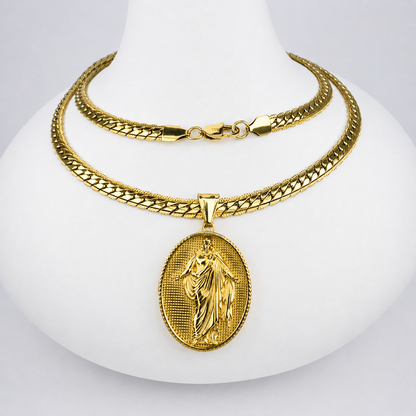 Combo Cadena Grabada + Dije Jesús Resucitado Oro Laminado 18K