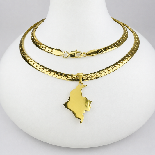 Combo Cadena Serpiente + Dije Colombia Oro Laminado 18K