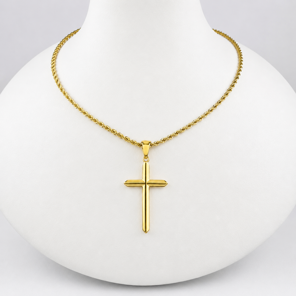 Combo Cadena Lazo + Dije Cruz Lisa Oro Laminado 18K Mujer