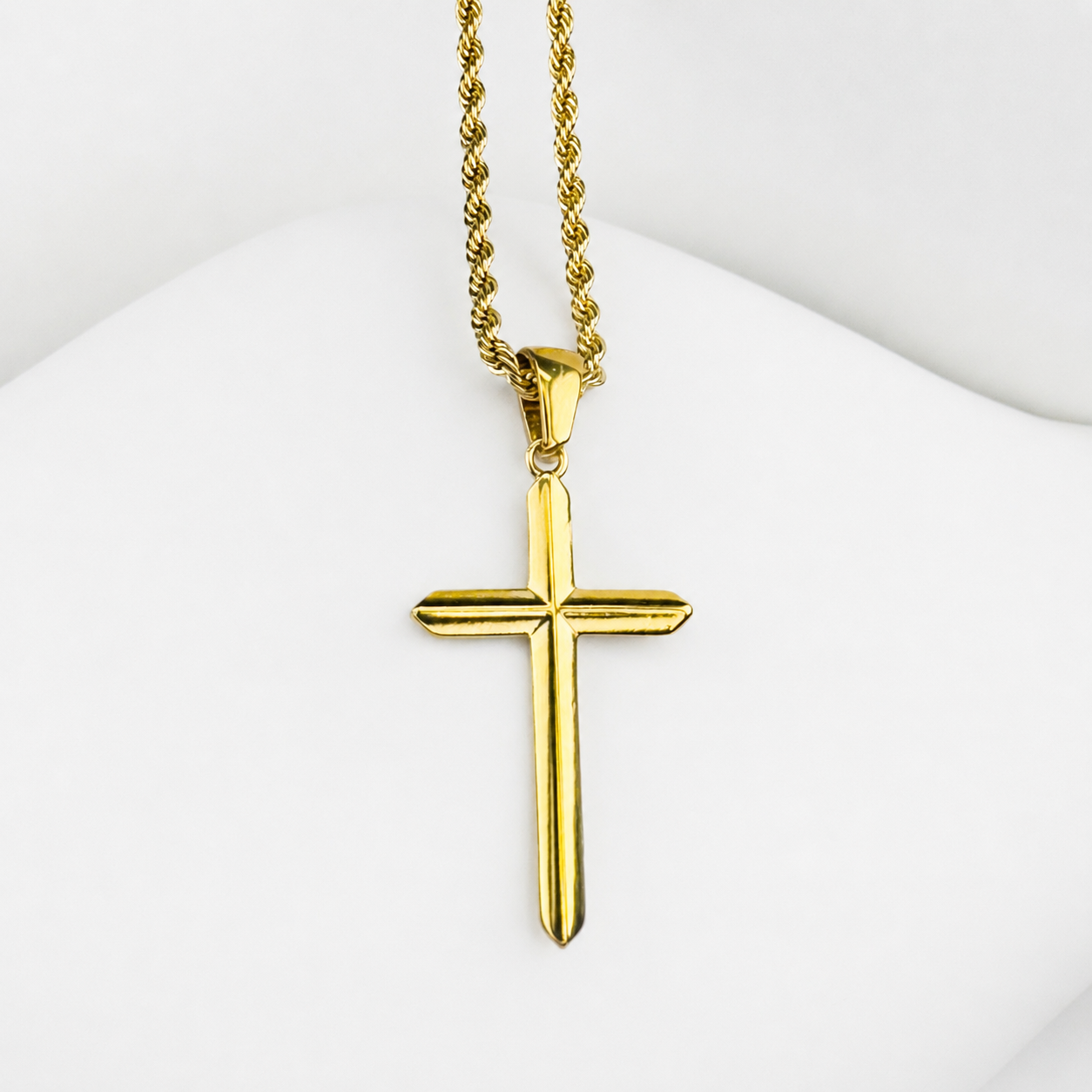 Combo Cadena Lazo + Dije Cruz Lisa Oro Laminado 18K Mujer