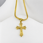 Combo Cadena Grabada + Dije Cruz Texturizada Oro Laminado 18K Mujer