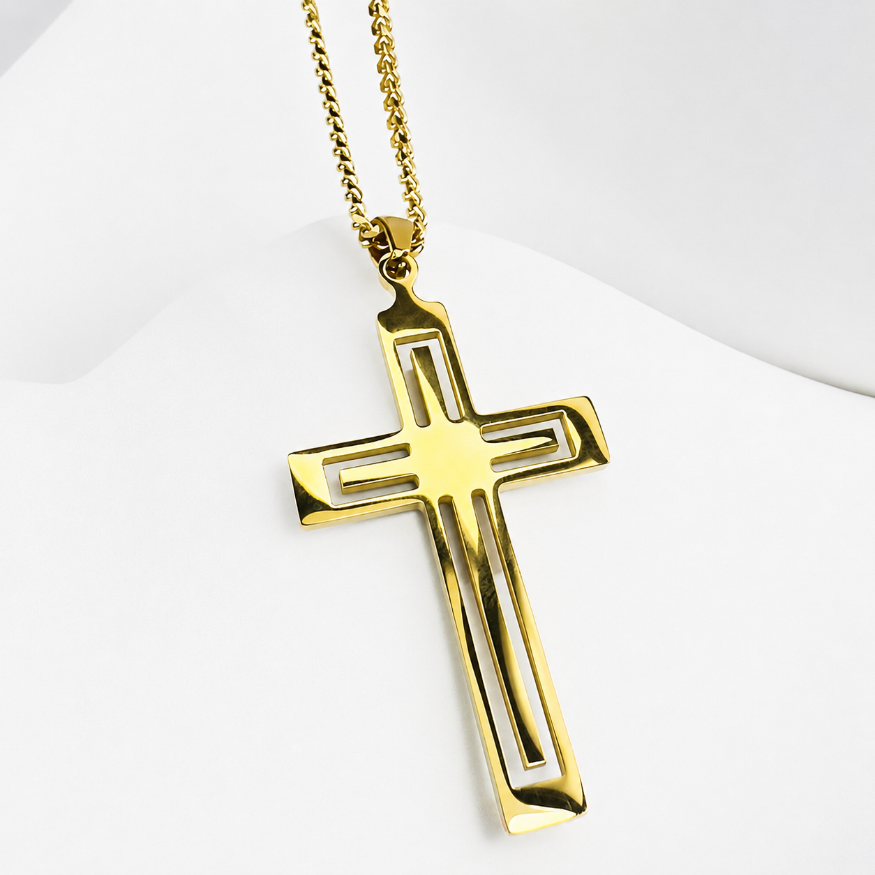 Combo Cadena Cubana + Dije Cruz Calada Oro Laminado 18K