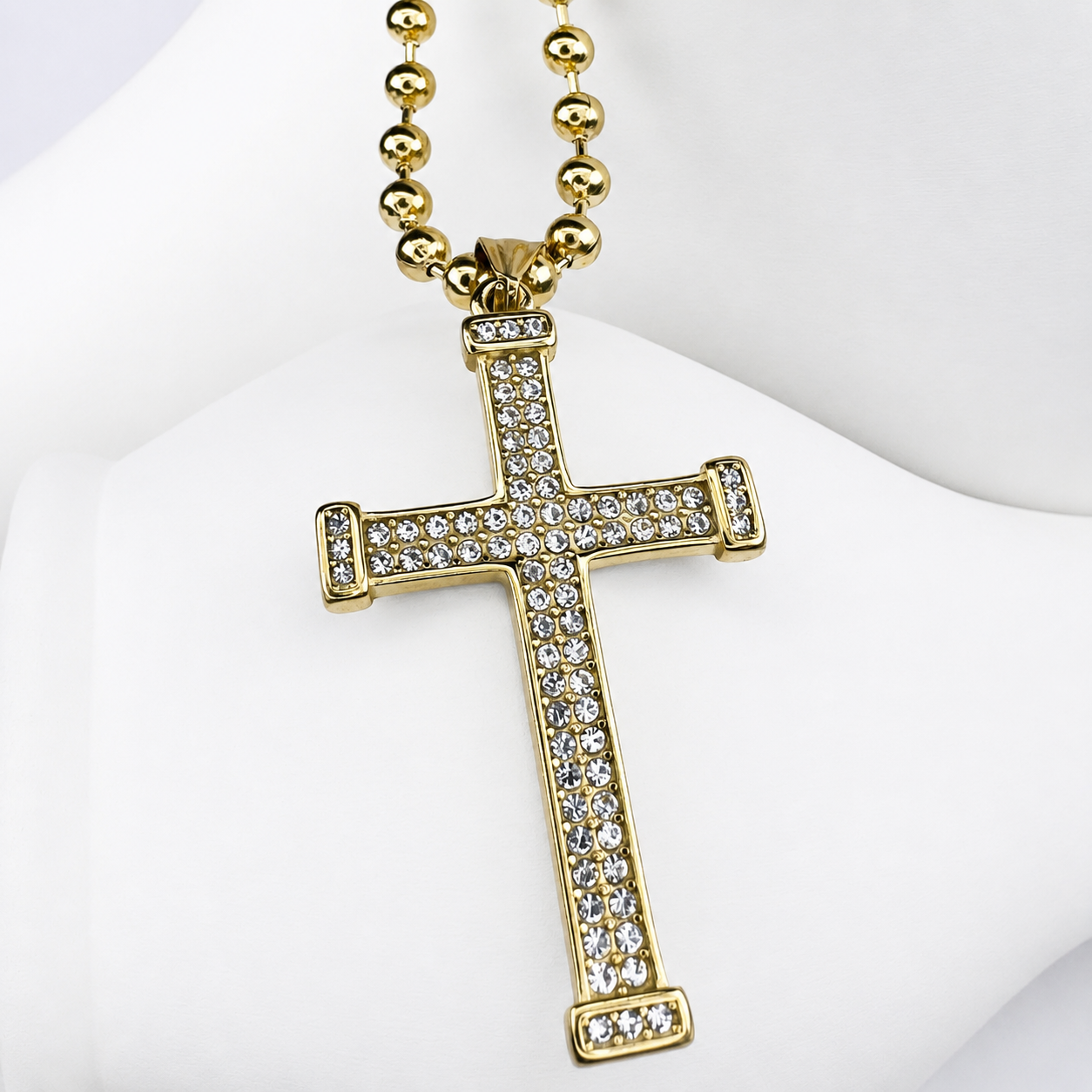 Combo Cadena Militar + Dije Cruz Piedras Oro Laminado 18K