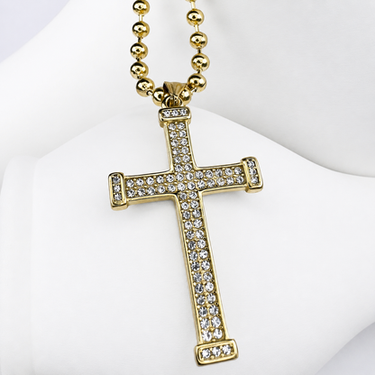 Combo Cadena Militar + Dije Cruz Piedras Oro Laminado 18K