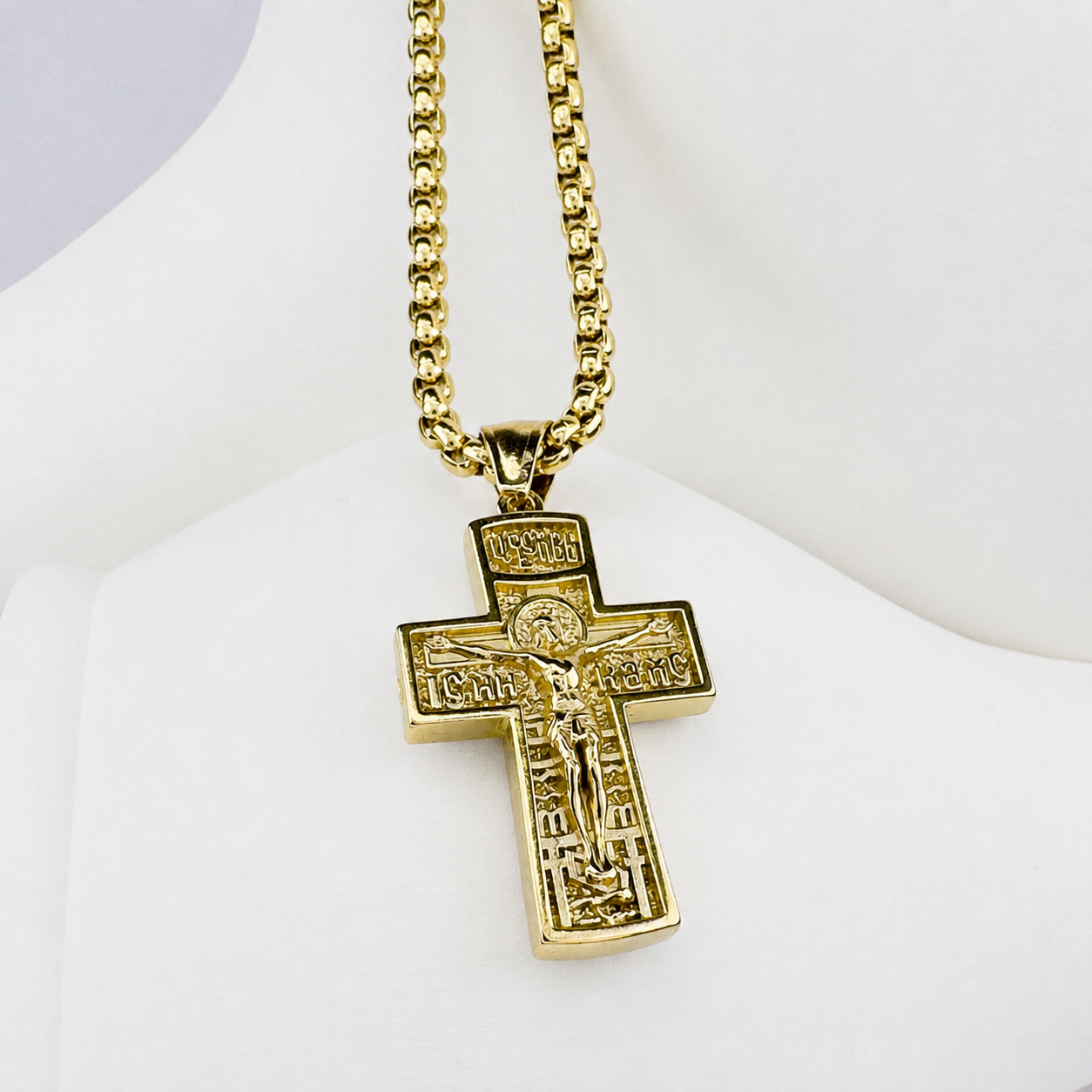Combo Cadena Veneciana + Dije Cristo Relieve Oro Laminado 18K