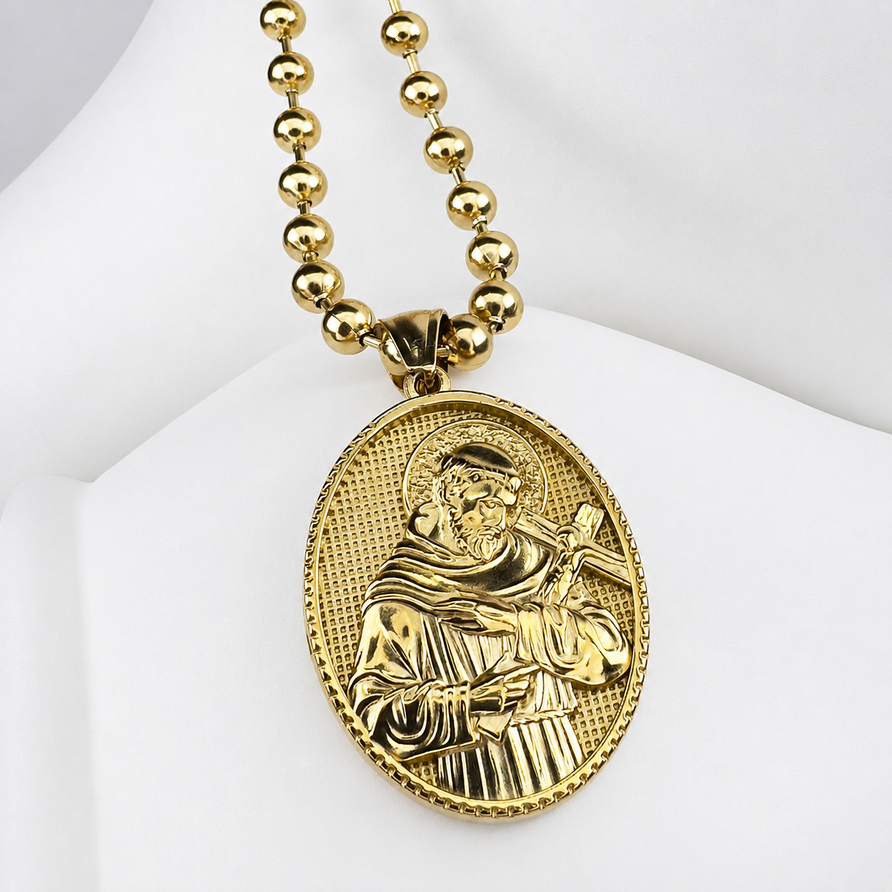 Combo Cadena Militar + Dije San Francisco De Asís Oro Laminado 18K