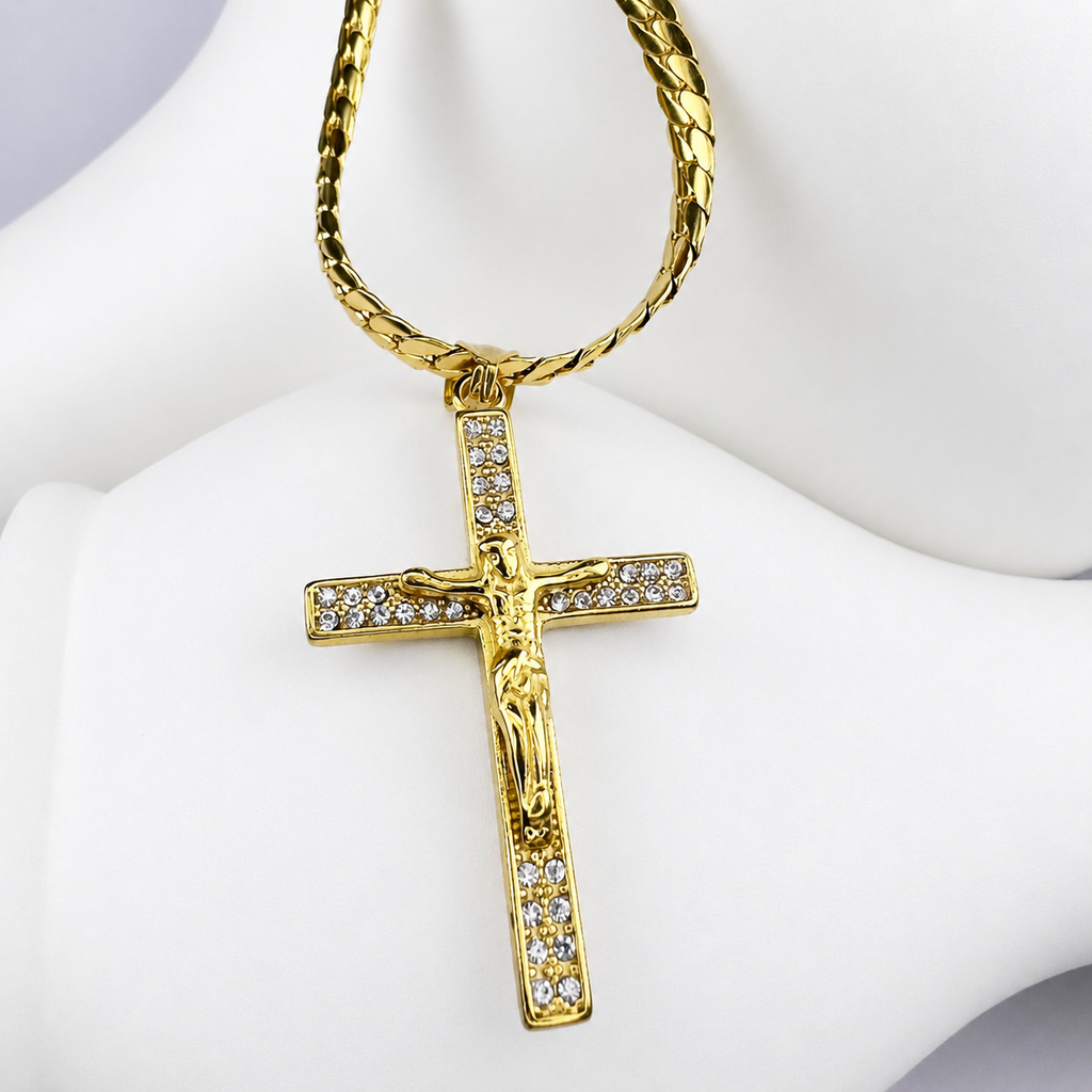 Combo Cadena Serpiente + Dije Cristo Piedras Mukura Oro Laminado 18K