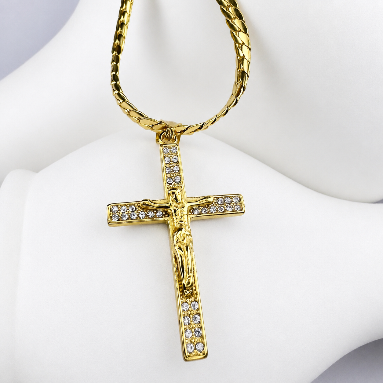 Combo Cadena Serpiente + Dije Cristo Piedras Mukura Oro Laminado 18K
