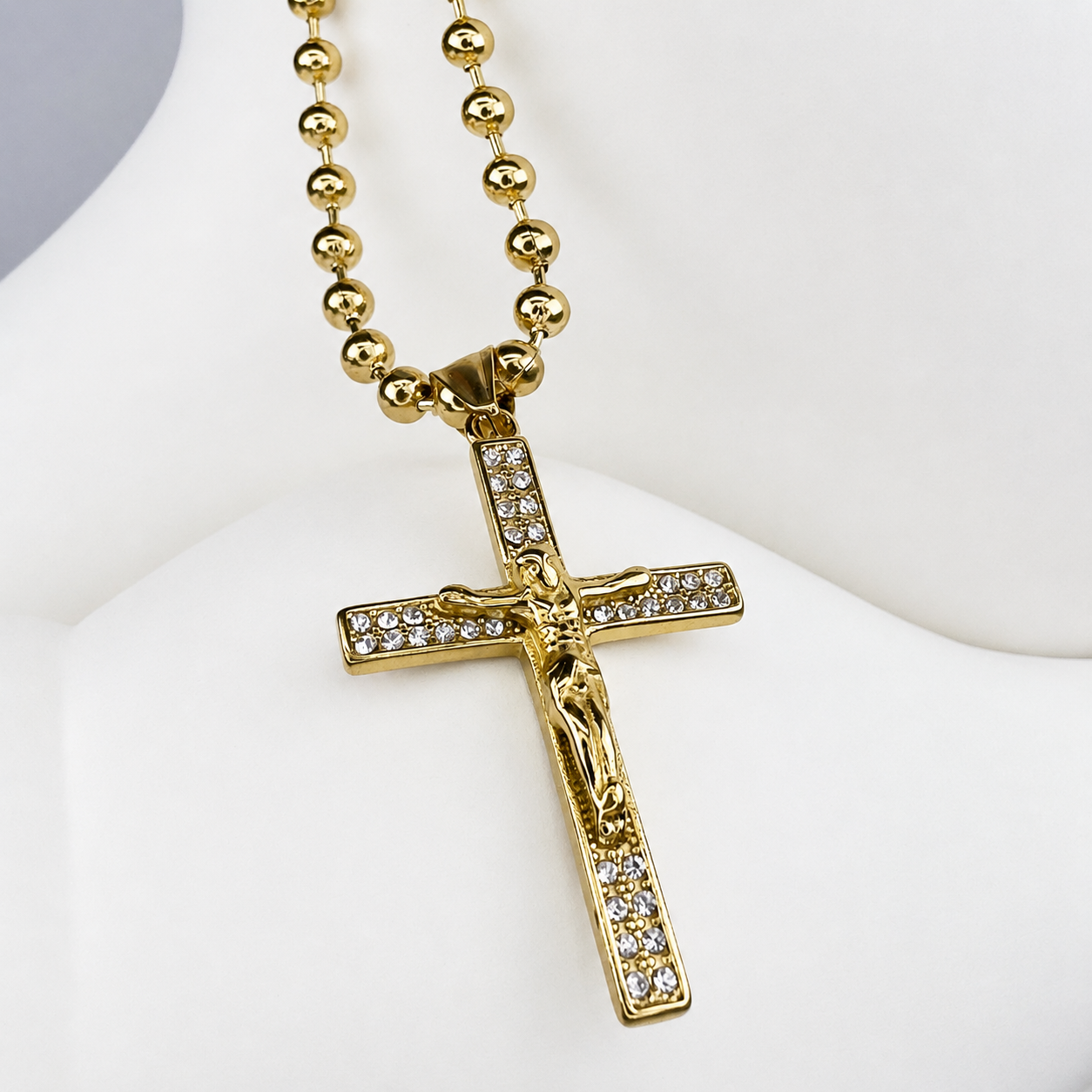 Combo Cadena Militar + Dije Cristo Piedras Mukura Oro Laminado 18K