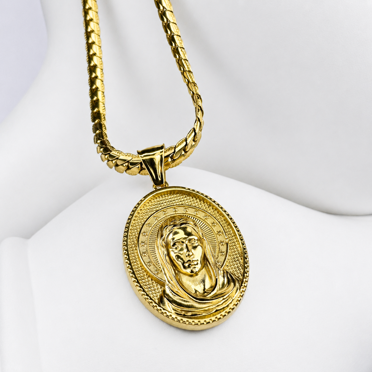 Combo Cadena Grabada + Dije Virgen Oro Laminado 18K