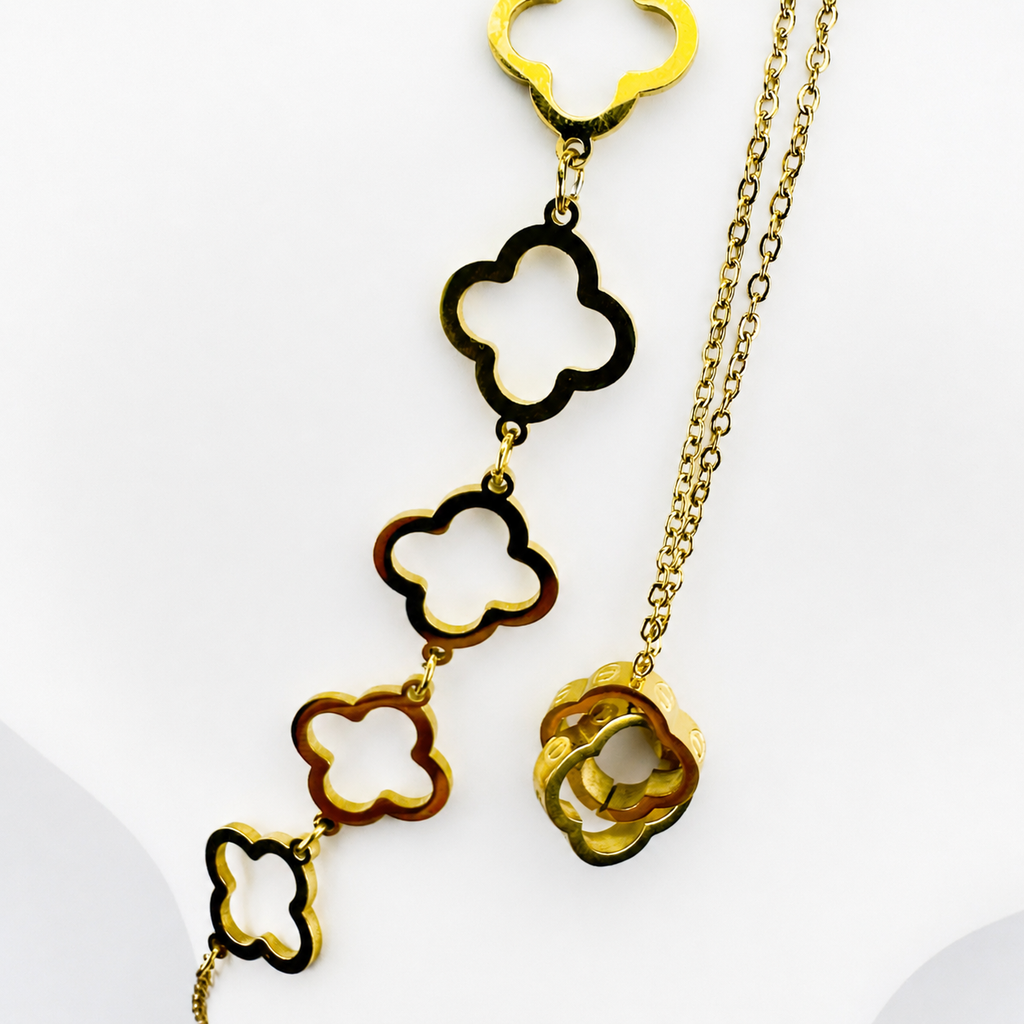 Combo Trebol Mukura (Cadena + Pulsera) Oro Laminado 18K Mujer