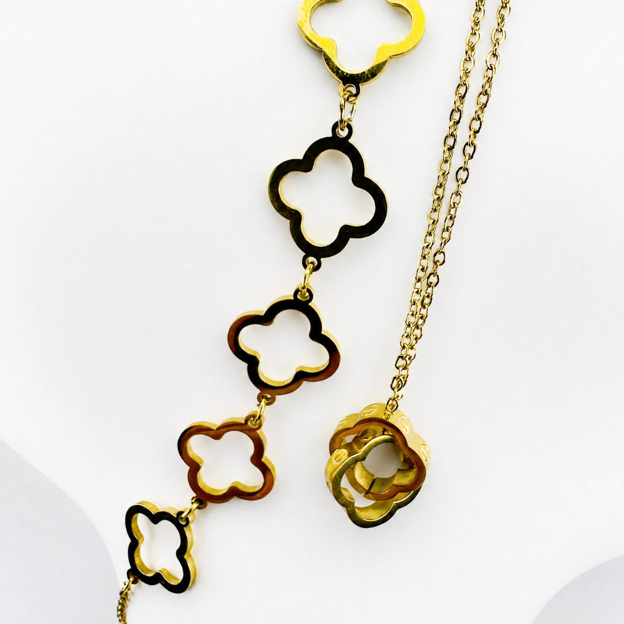 Combo Trebol Mukura (Cadena + Pulsera) Oro Laminado 18K Mujer
