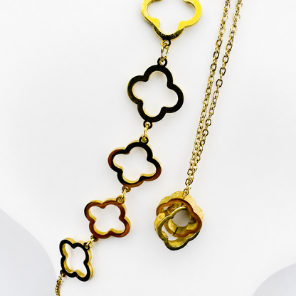 Combo Trebol Mukura (Cadena + Pulsera) Oro Laminado 18K Mujer