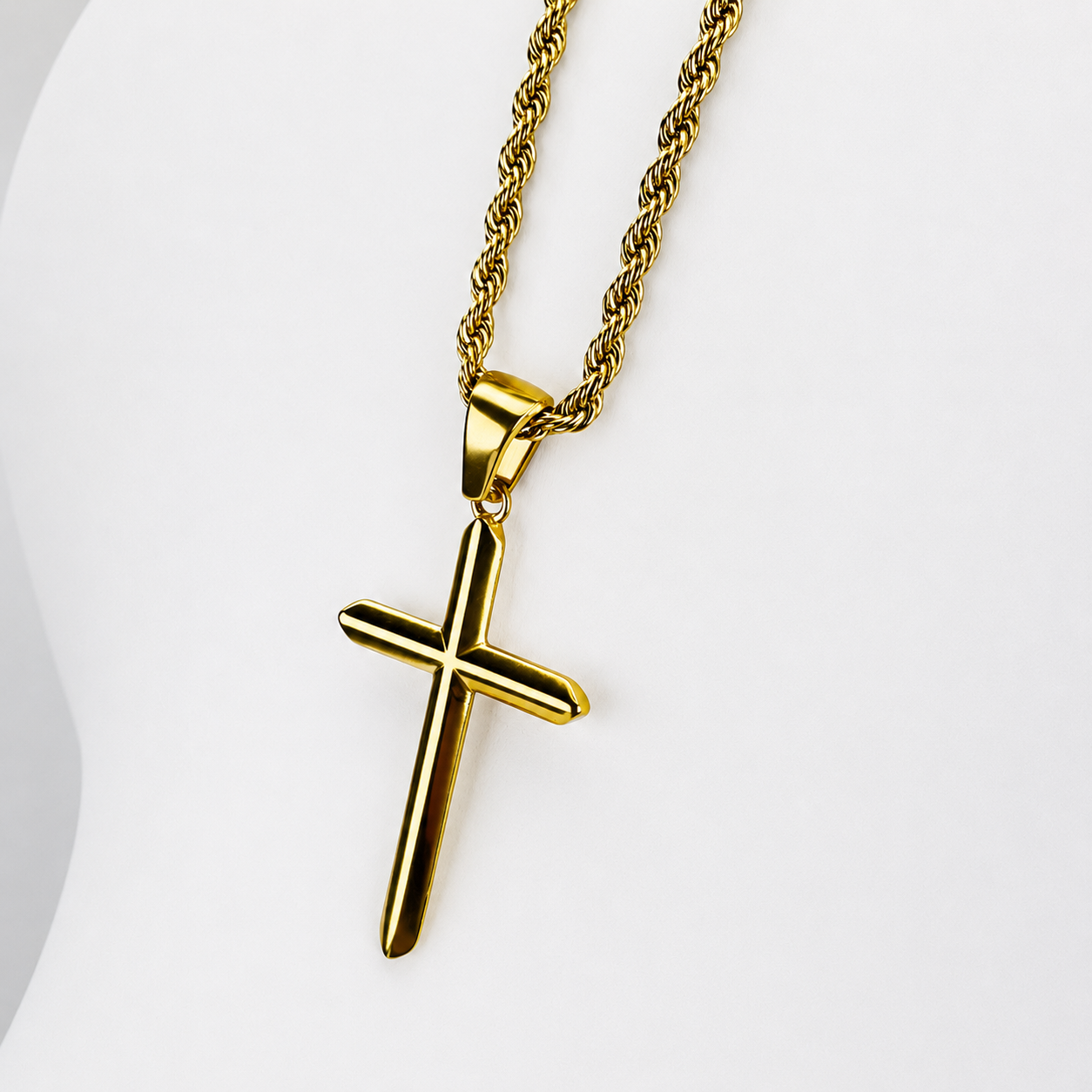 Combo Cadena Lazo + Dije Cruz Lisa Oro Laminado 18K Mujer