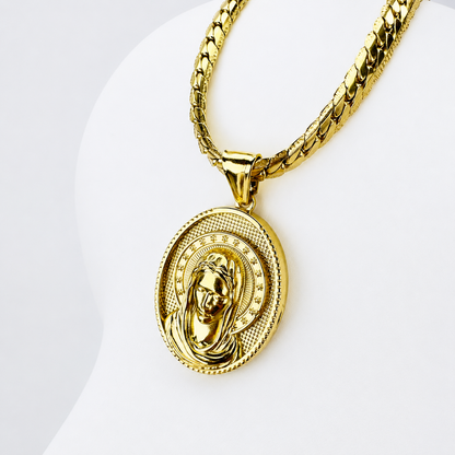Combo Cadena Grabada + Dije Virgen Oro Laminado 18K