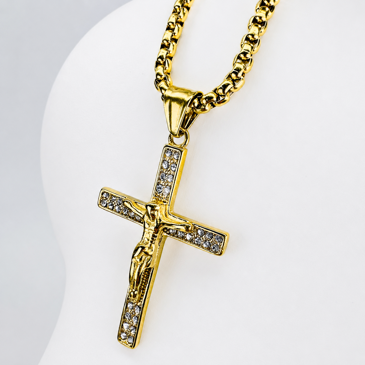 Combo Cadena Veneciana + Dije Cristo Piedras Mukura Oro Laminado 18K
